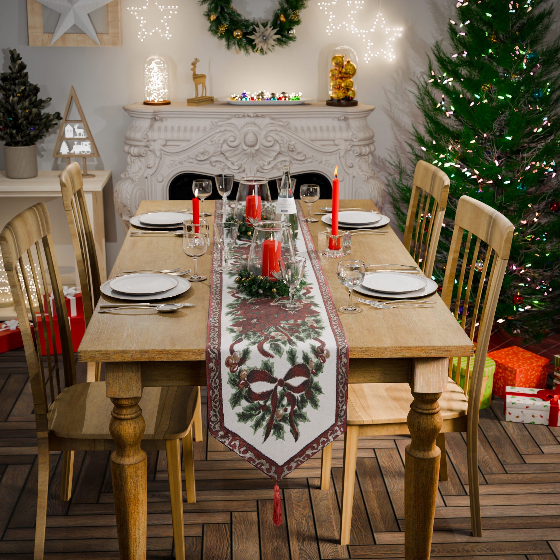 Christmas Tapestry Table Runner Poinsettia | 33x182cm | Kumperi