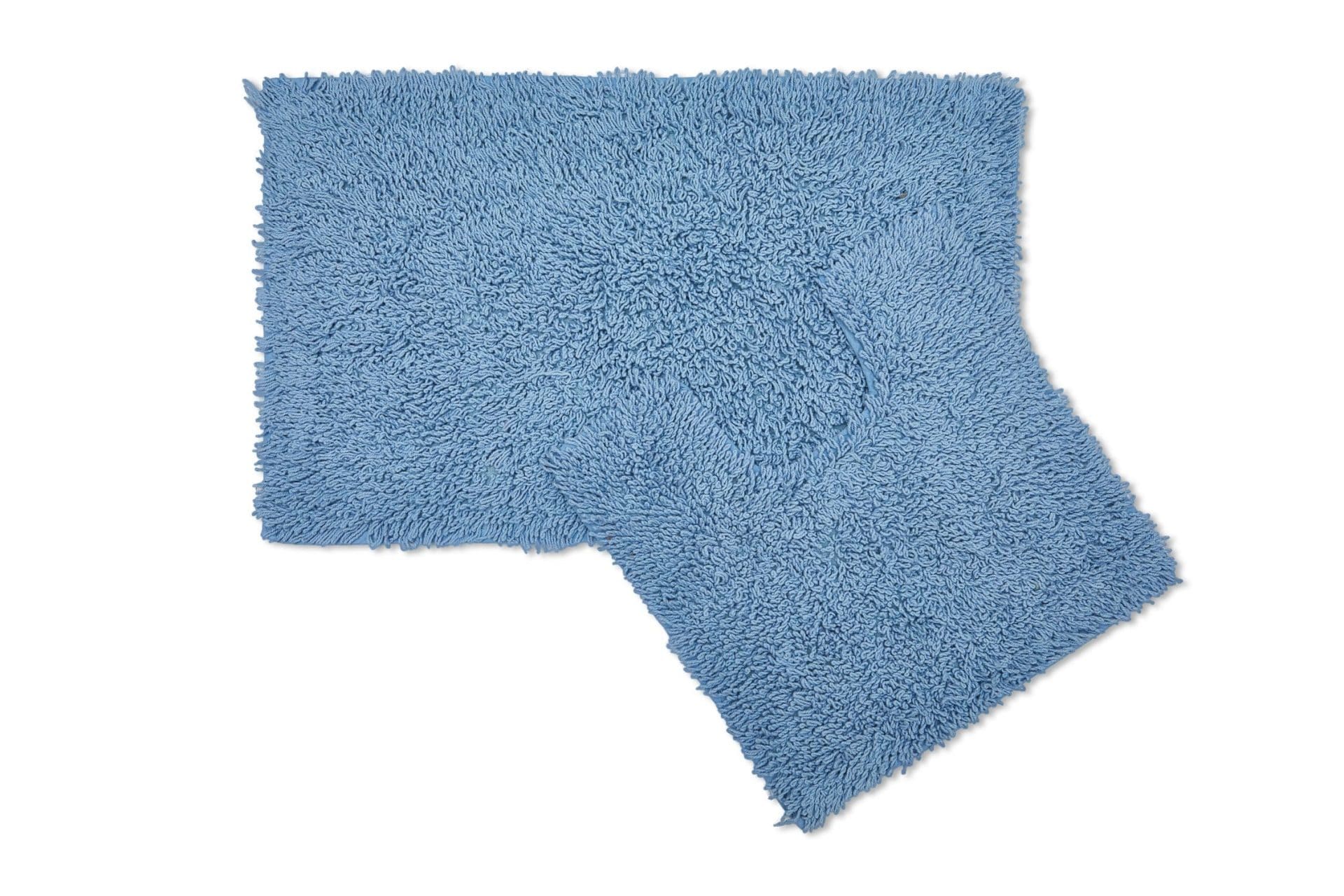 Cotton Loop Twist Bath Mat and Pedestal Set Blue | Kumperi | 2 Piece | 100% Cotton 