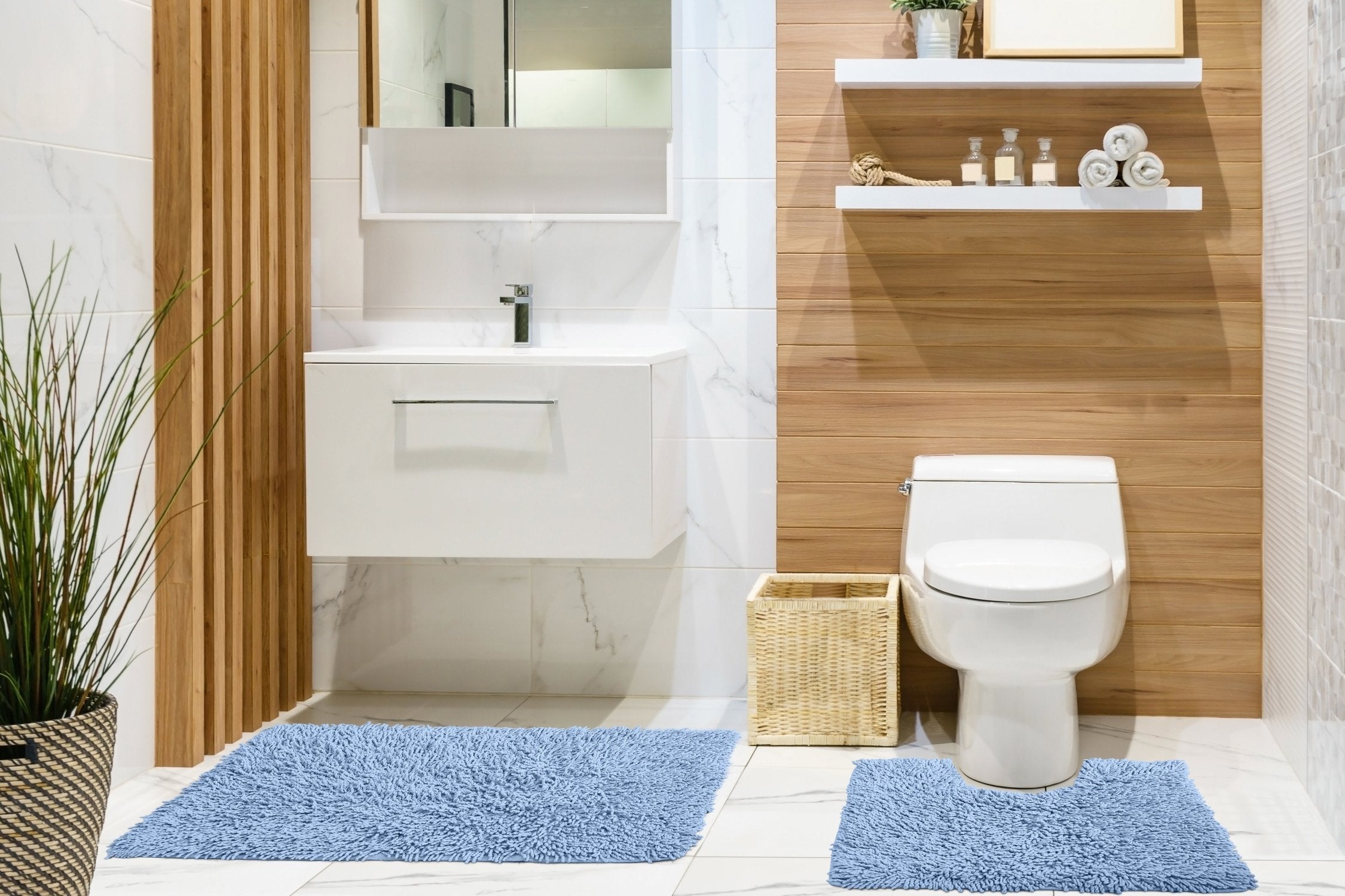 Cotton Loop Twist Bath Mat and Pedestal Set Blue | Kumperi | 2 Piece | 100% Cotton 