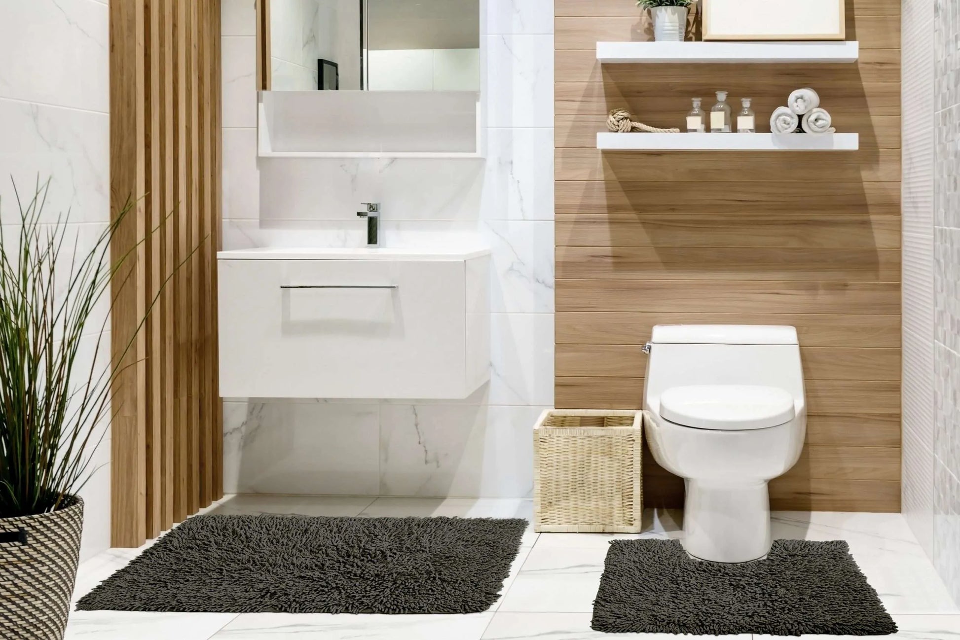 Cotton Loop Twist Bath Mat and Pedestal Set Charcoal | Kumperi | 2 Piece | 100% Cotton 