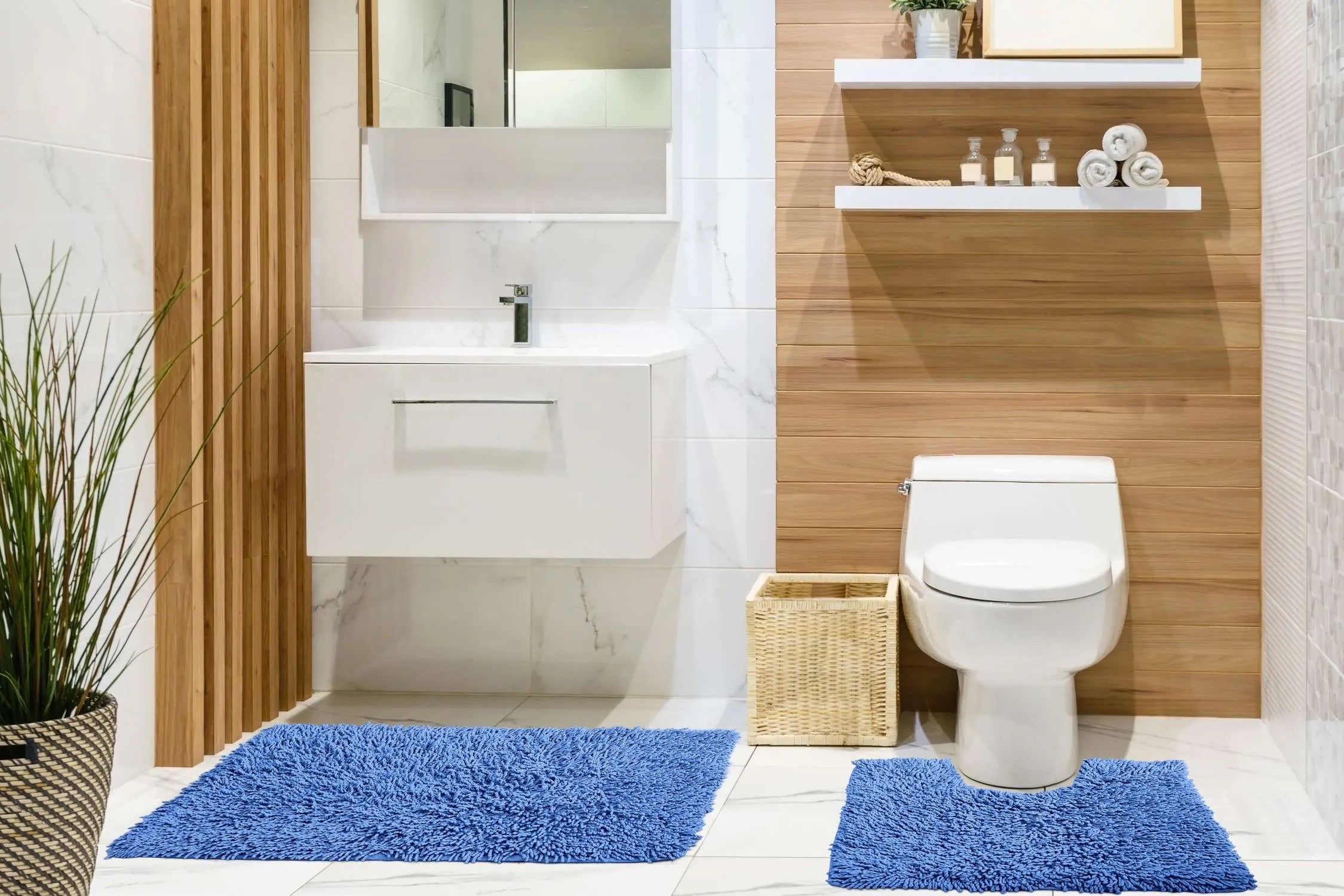 Cotton Loop Twist Bath Mat and Pedestal Set Cobalt Blue | Kumperi | 2 Piece | 100% Cotton 