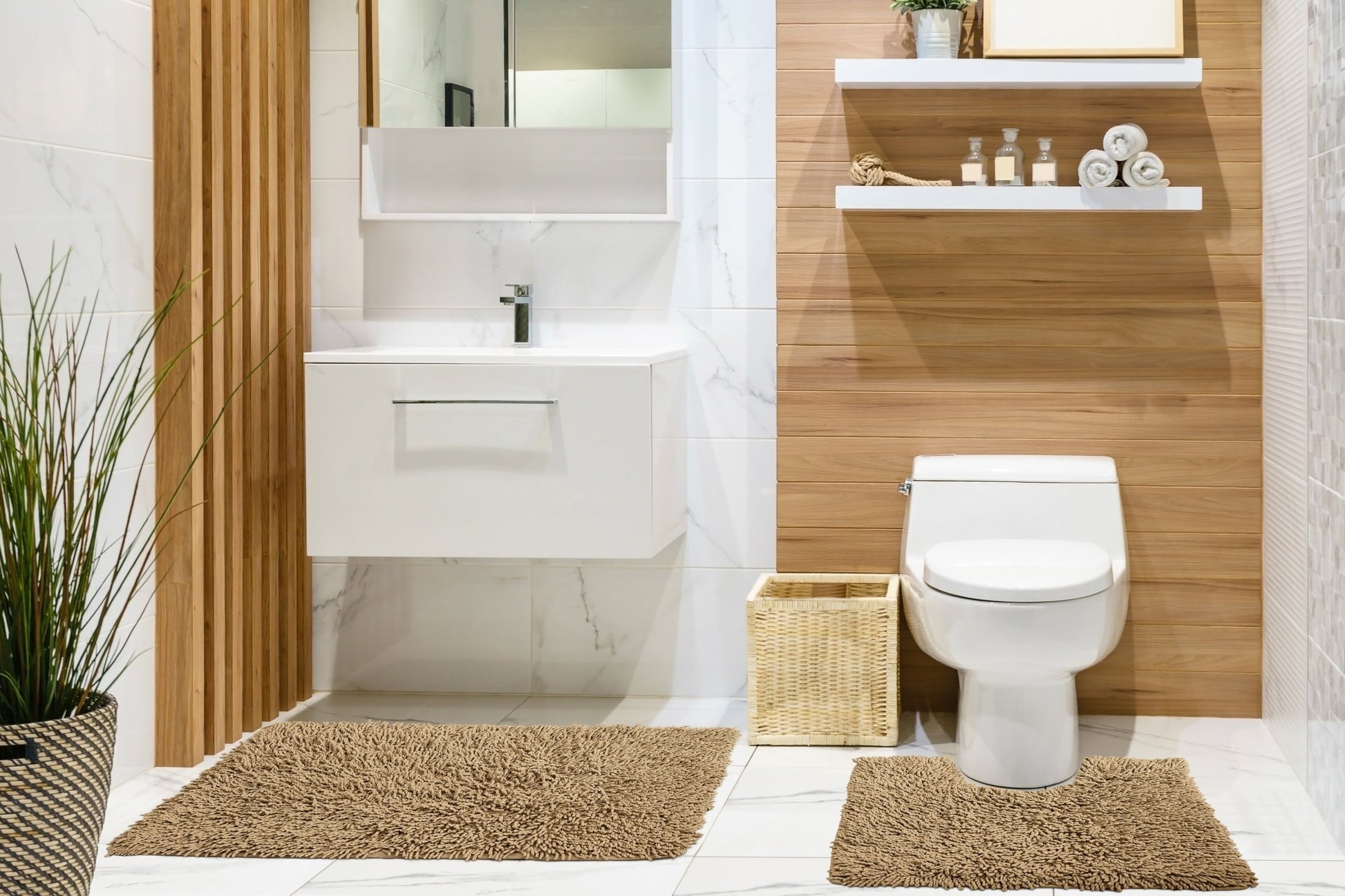 Cotton Loop Twist Bath Mat and Pedestal Set Coffee | Kumperi | 2 Piece | 100% Cotton 