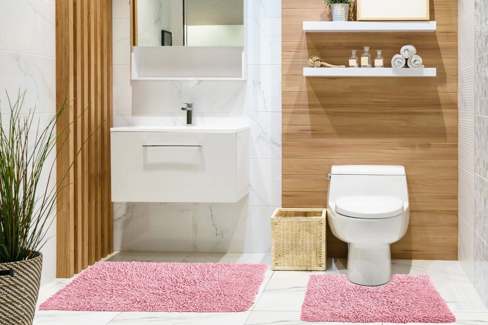 Cotton Loop Twist Bath Mat and Pedestal Set Dusky Pink | Kumperi | 2 Piece | 100% Cotton 