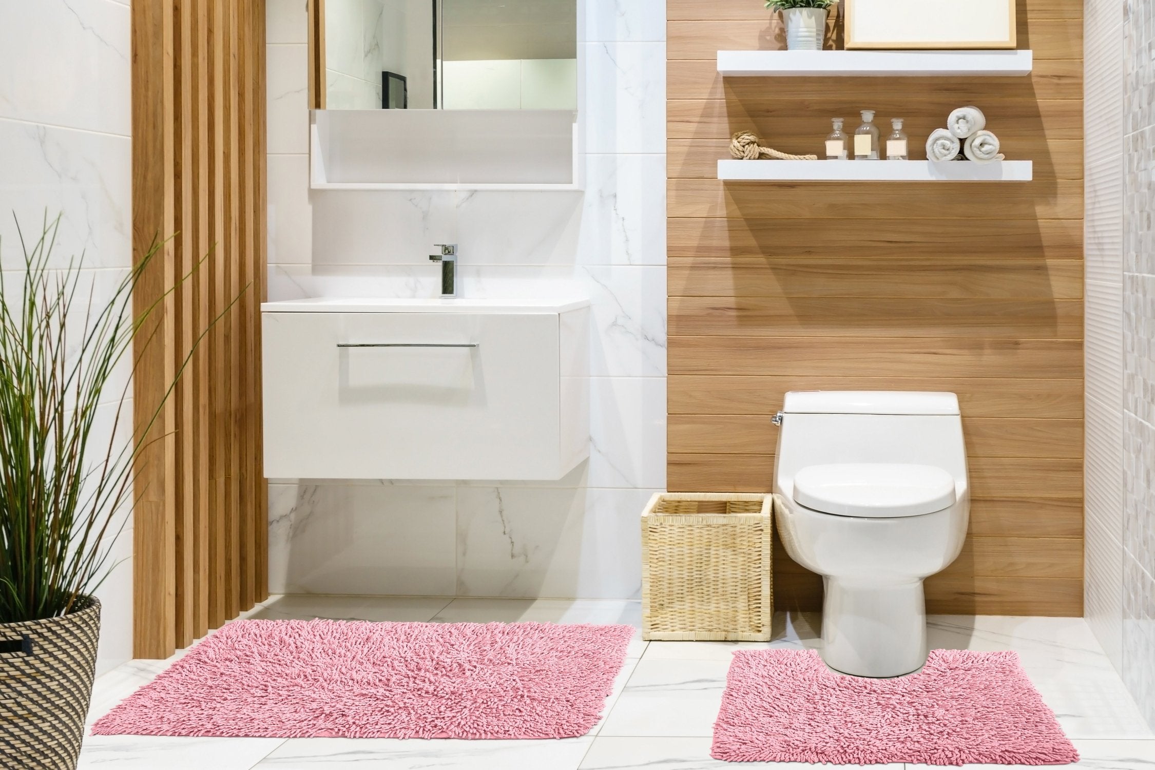 Cotton Loop Twist Bath Mat and Pedestal Set Dusky Pink | Kumperi | 2 Piece | 100% Cotton 