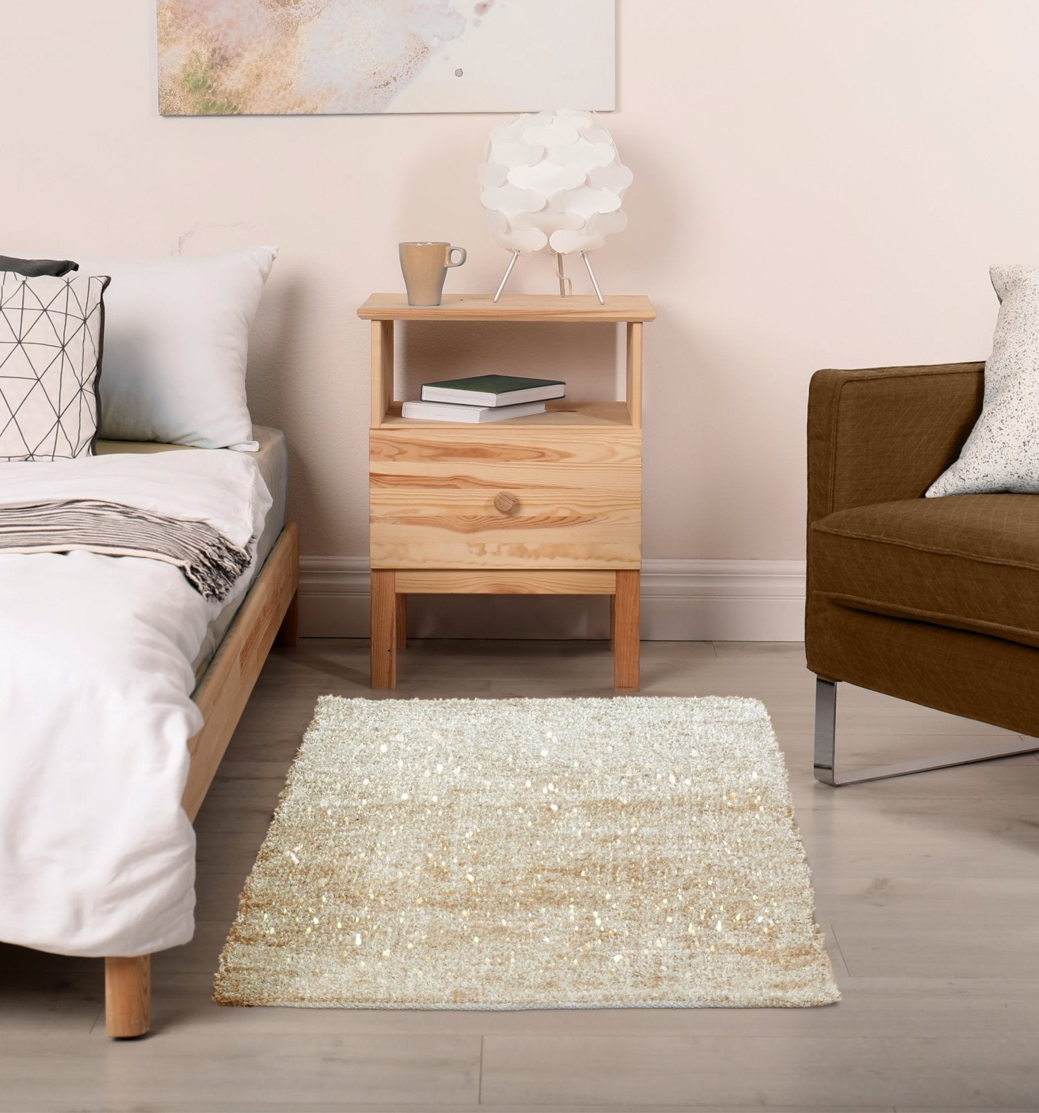 Twinkle Super Soft Bath Mat Beige | Kumperi | 50x80cm | Metallic Shaggy Pile 