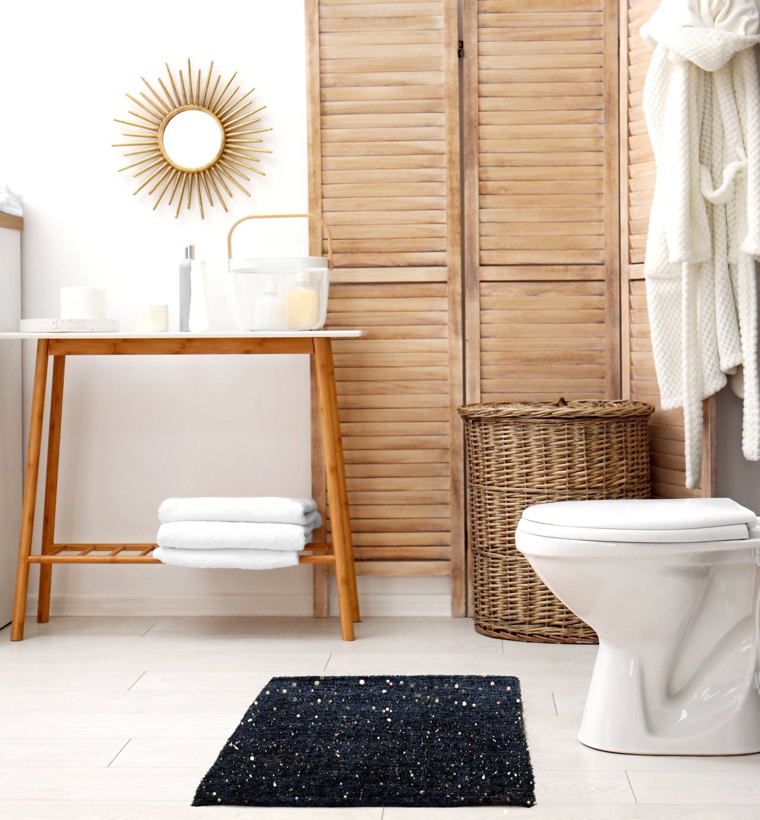Twinkle Super Soft Bath Mat Black | 50x80cm | Metallic Shaggy Pile | Kumperi