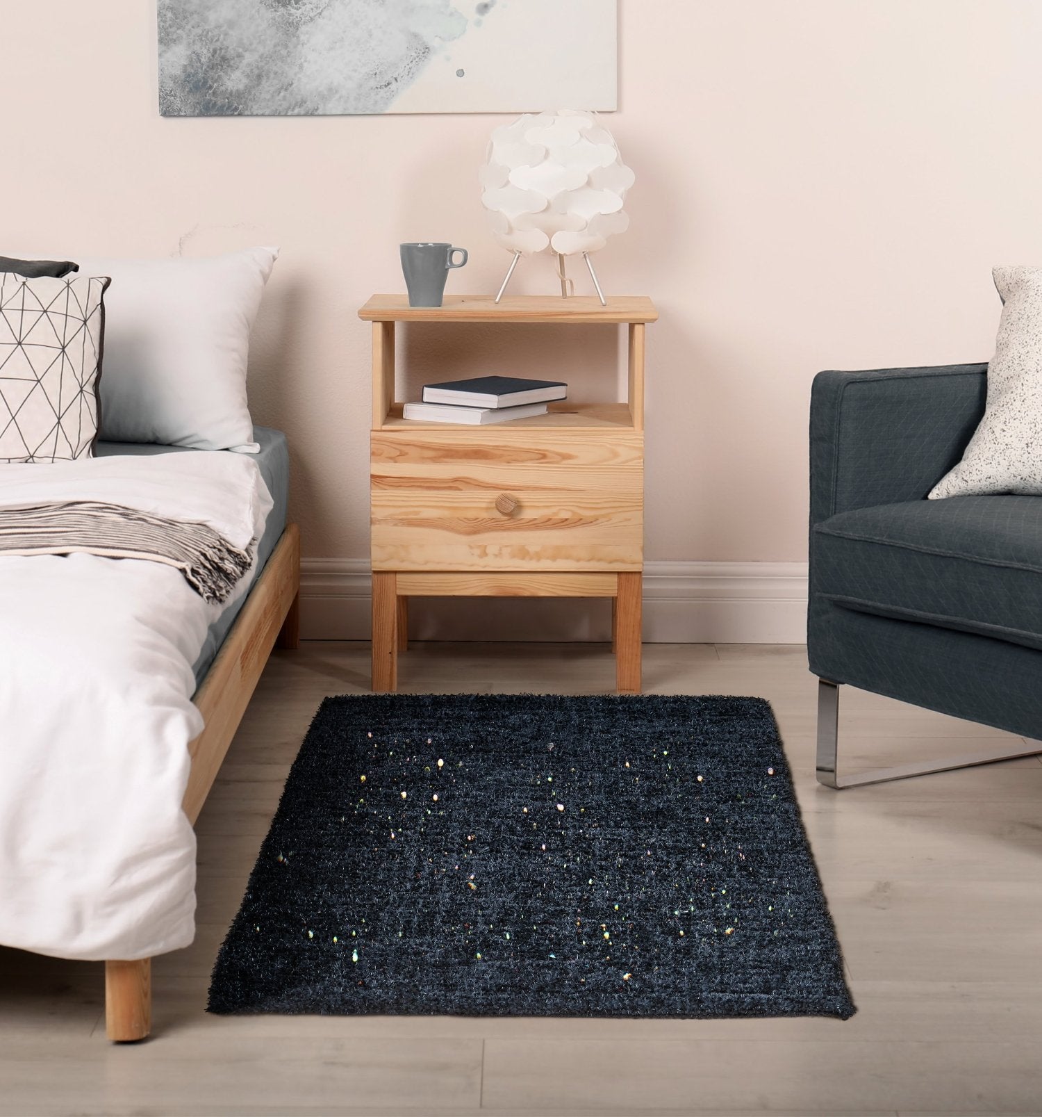 Twinkle Super Soft Bath Mat Black | 50x80cm | Metallic Shaggy Pile | Kumperi