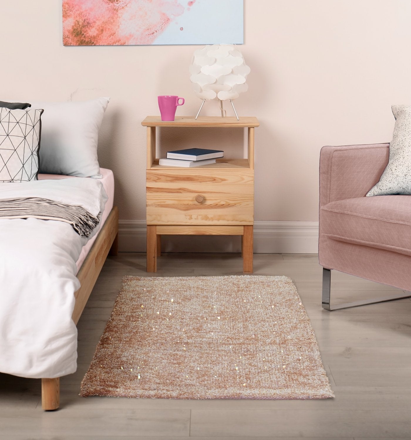 Twinkle Super Soft Bath Mat Blush Pink | Kumperi | 50x80cm | Metallic Shaggy Pile 