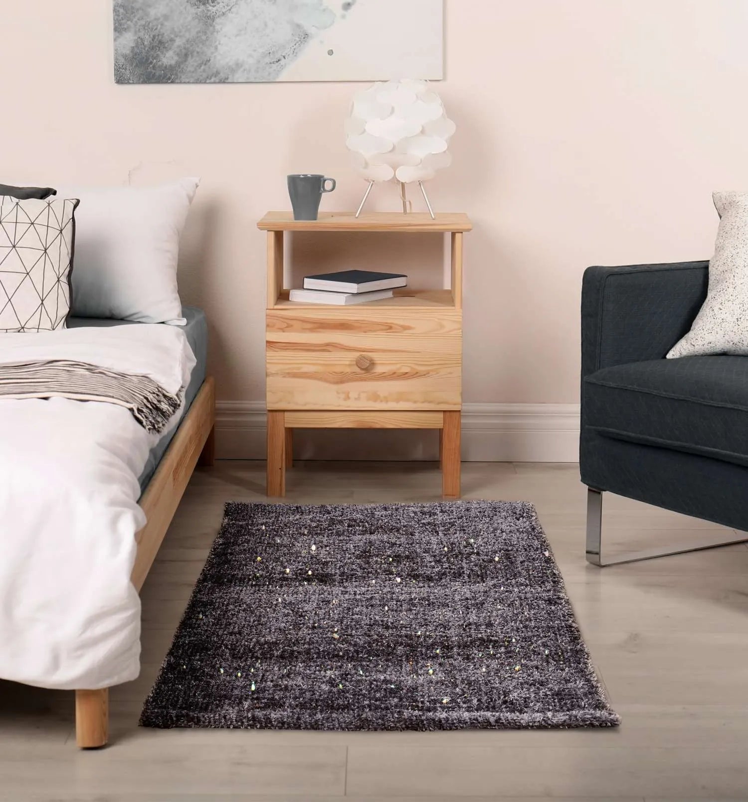 Twinkle Super Soft Bath Mat Charcoal | Kumperi | 50x80cm | Metallic Shaggy Pile 