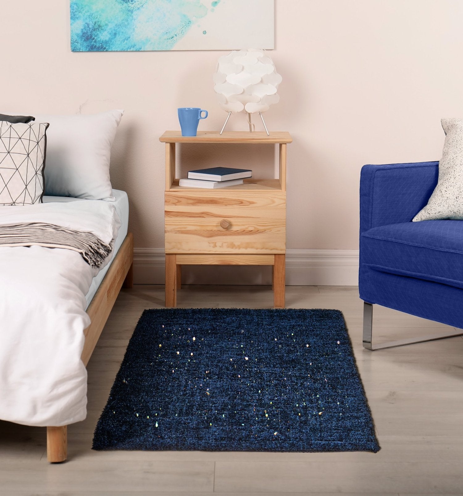Twinkle Super Soft Bath Mat Navy | Kumperi | 50x80cm | Metallic Shaggy Pile 