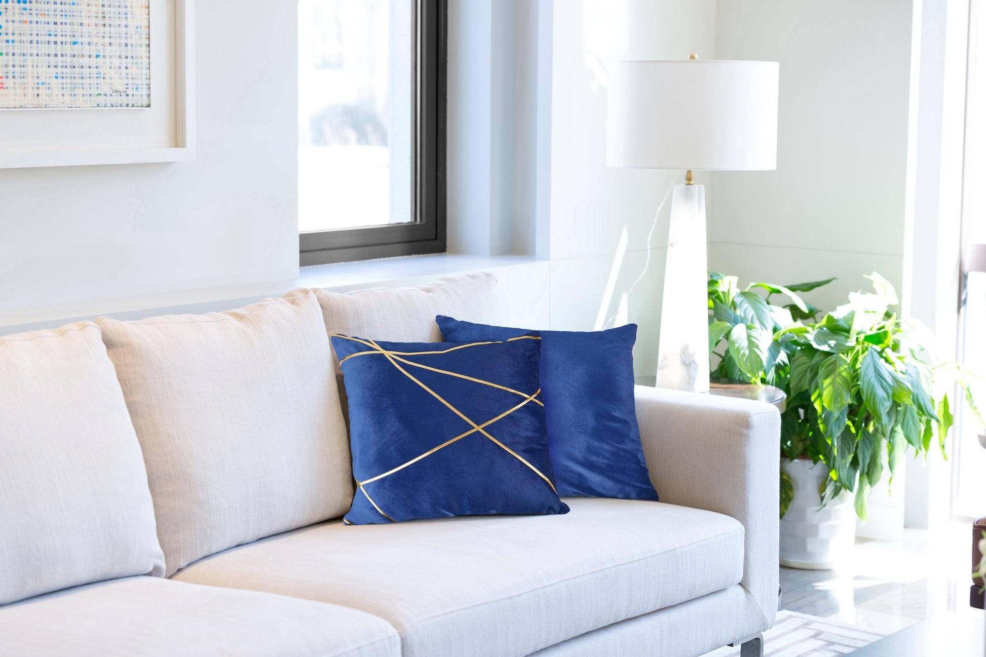 Vancouver Cushion Cover | Navy | 43x43cm | Velvet Gold Detail | Kumperi