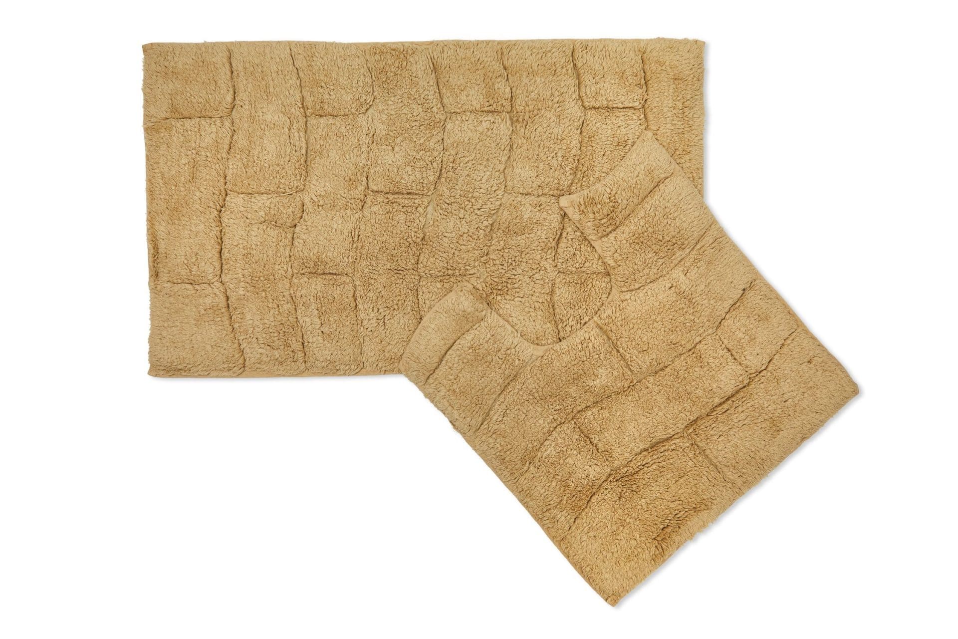 Waves Bath Mat and Pedestal Set Beige | Kumperi | 2 Piece | 100% Cotton 