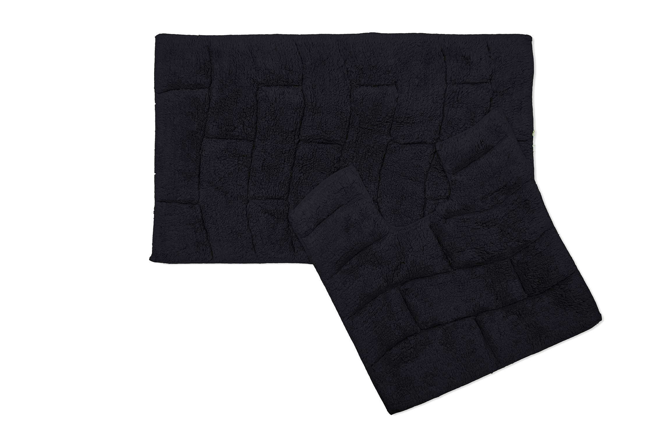 Waves Bath Mat and Pedestal Set Black | Kumperi | 2 Piece | 100% Cotton 