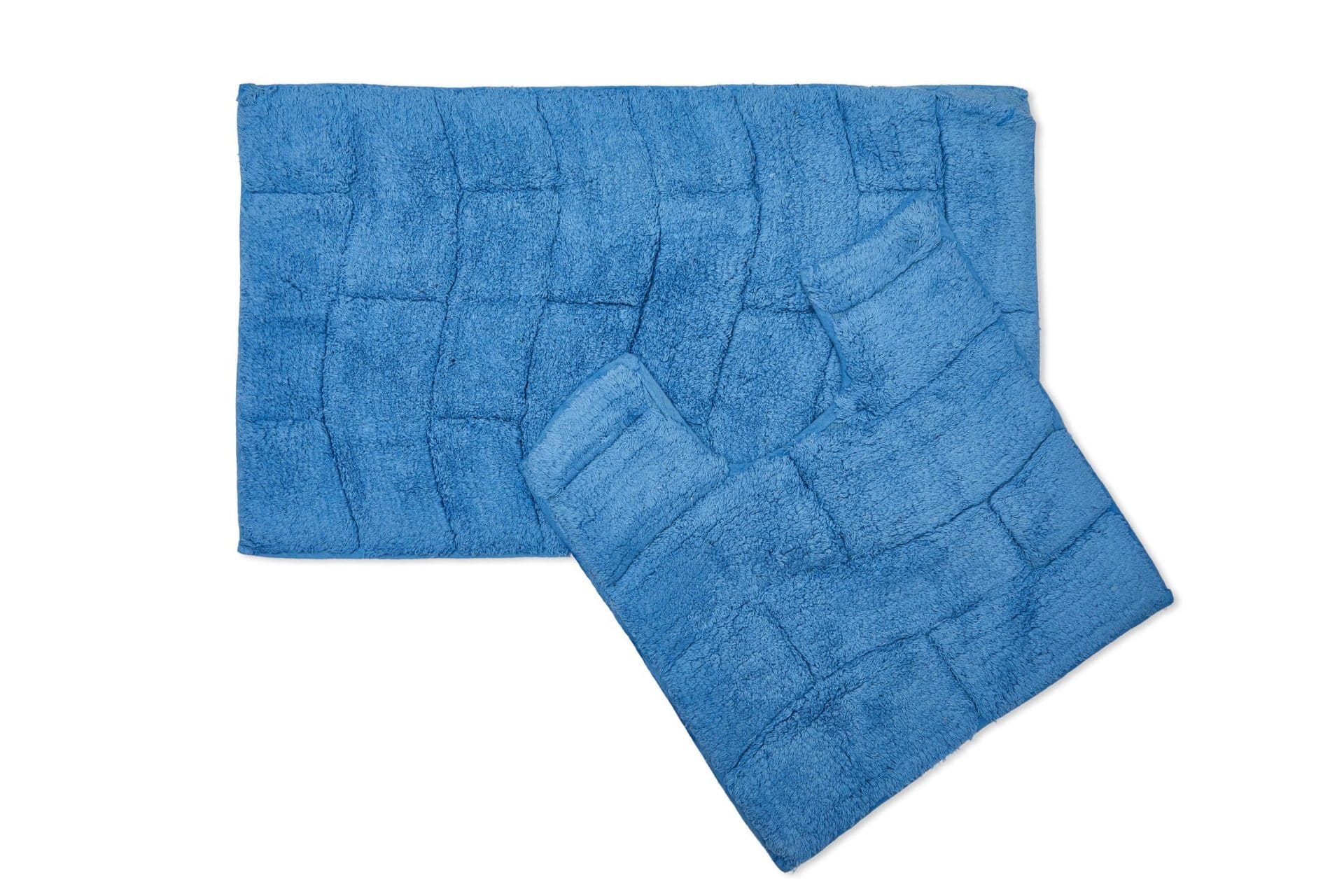 Waves Bath Mat and Pedestal Set Cobalt Blue | Kumperi | 2 Piece | 100% Cotton 