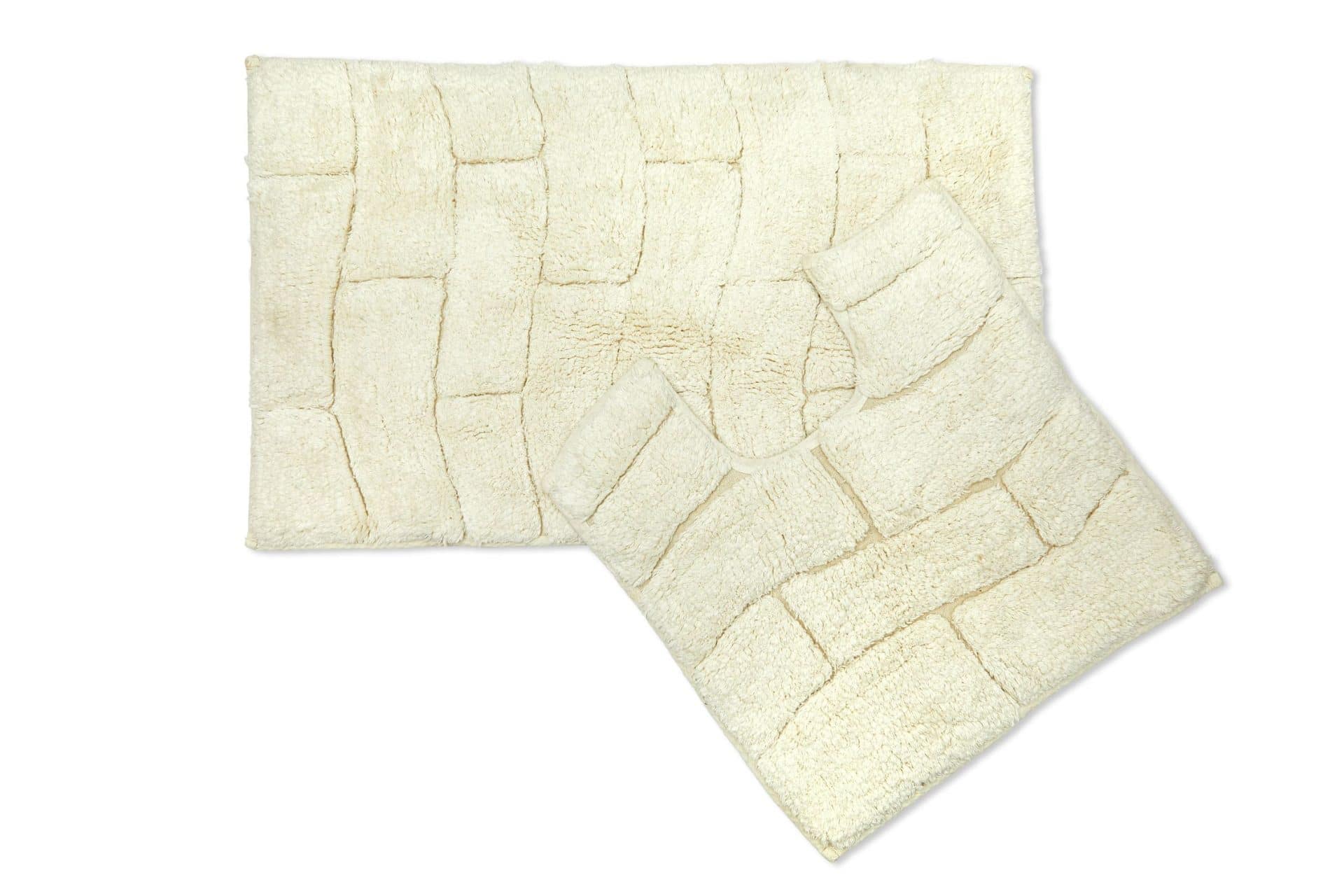 Waves Bath Mat and Pedestal Set Cream | Kumperi | 2 Piece | 100% Cotton 
