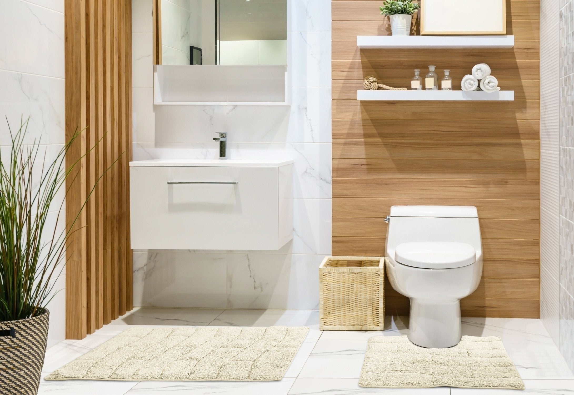 Waves Bath Mat and Pedestal Set Cream | Kumperi | 2 Piece | 100% Cotton 