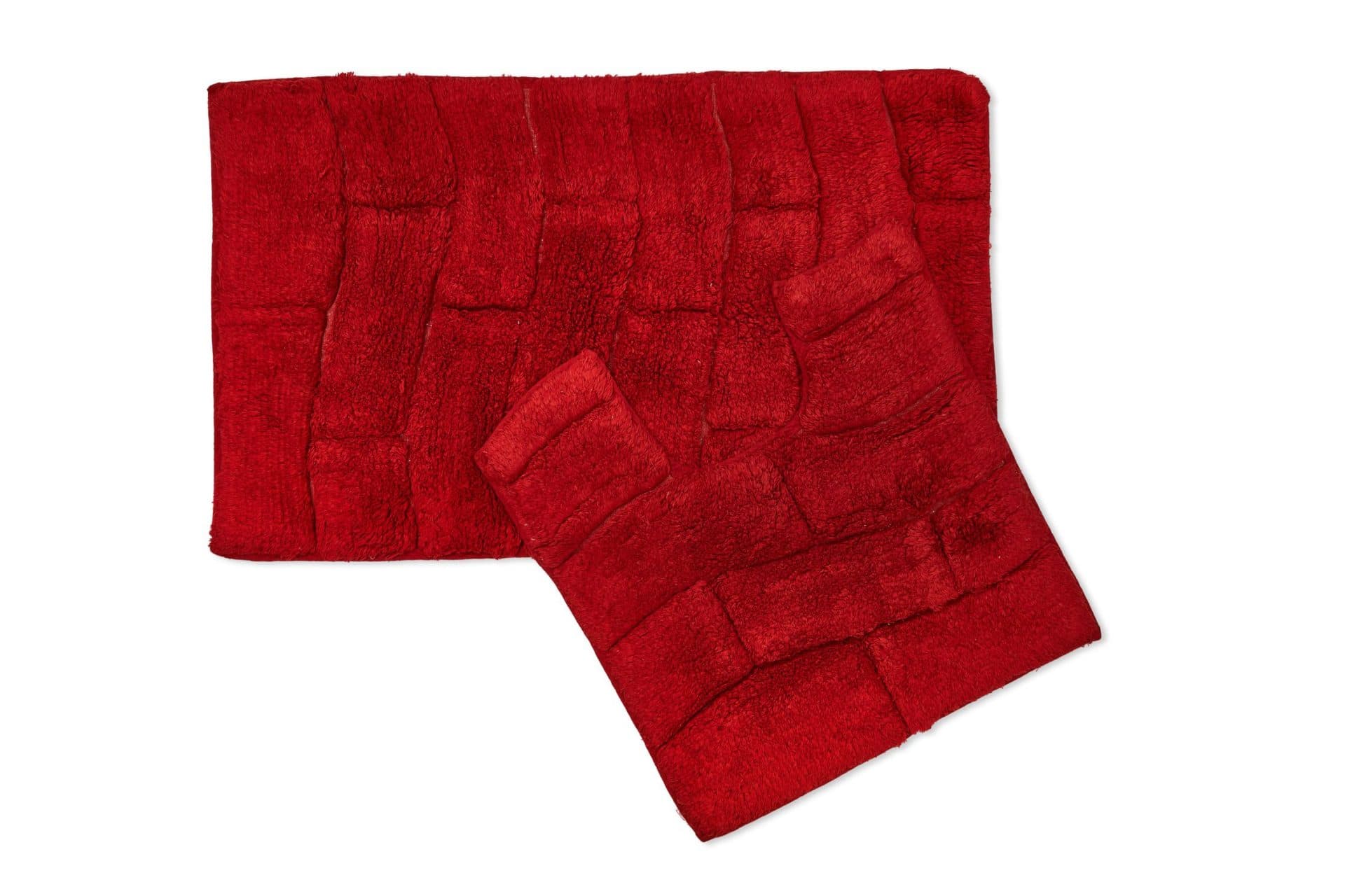 Waves Bath Mat and Pedestal Set Red | Kumperi | 2 Piece | 100% Cotton 