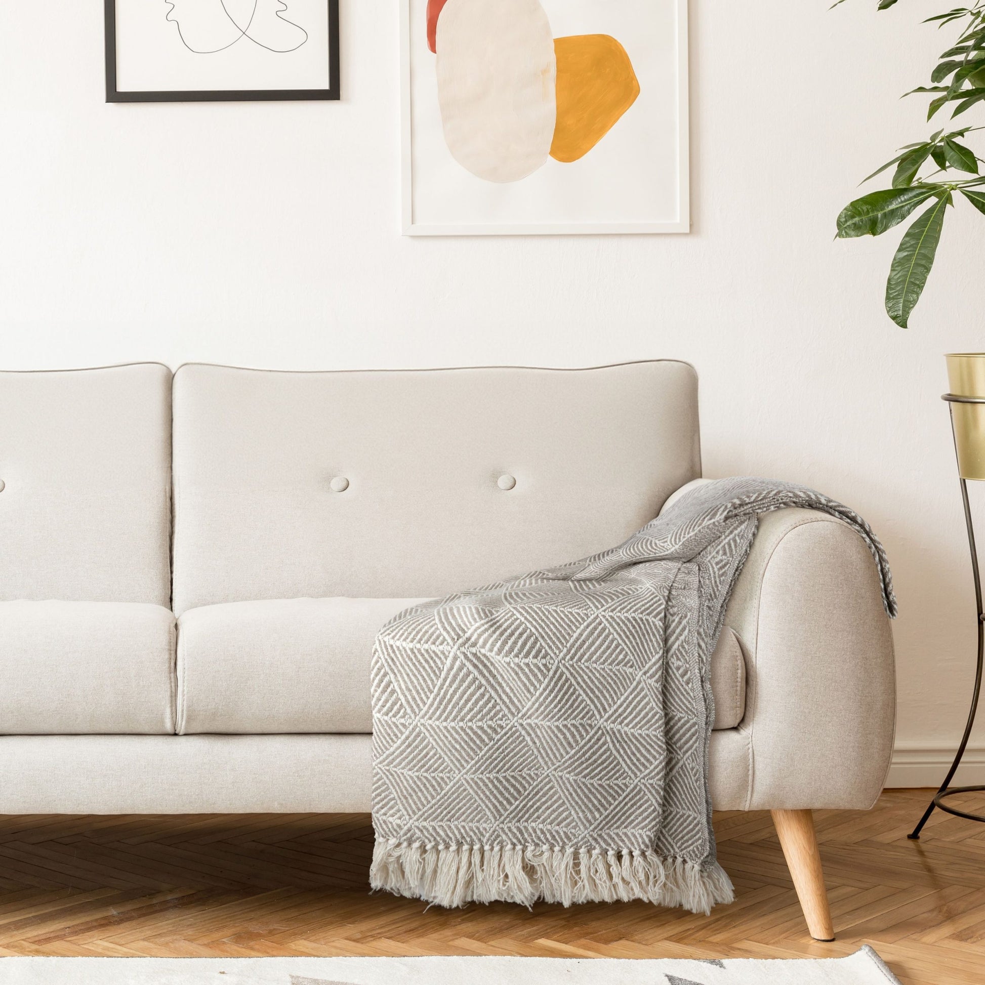 Zahra Herringbone Throw | Natural | 177x254cm | Recycled Cotton | Kumperi