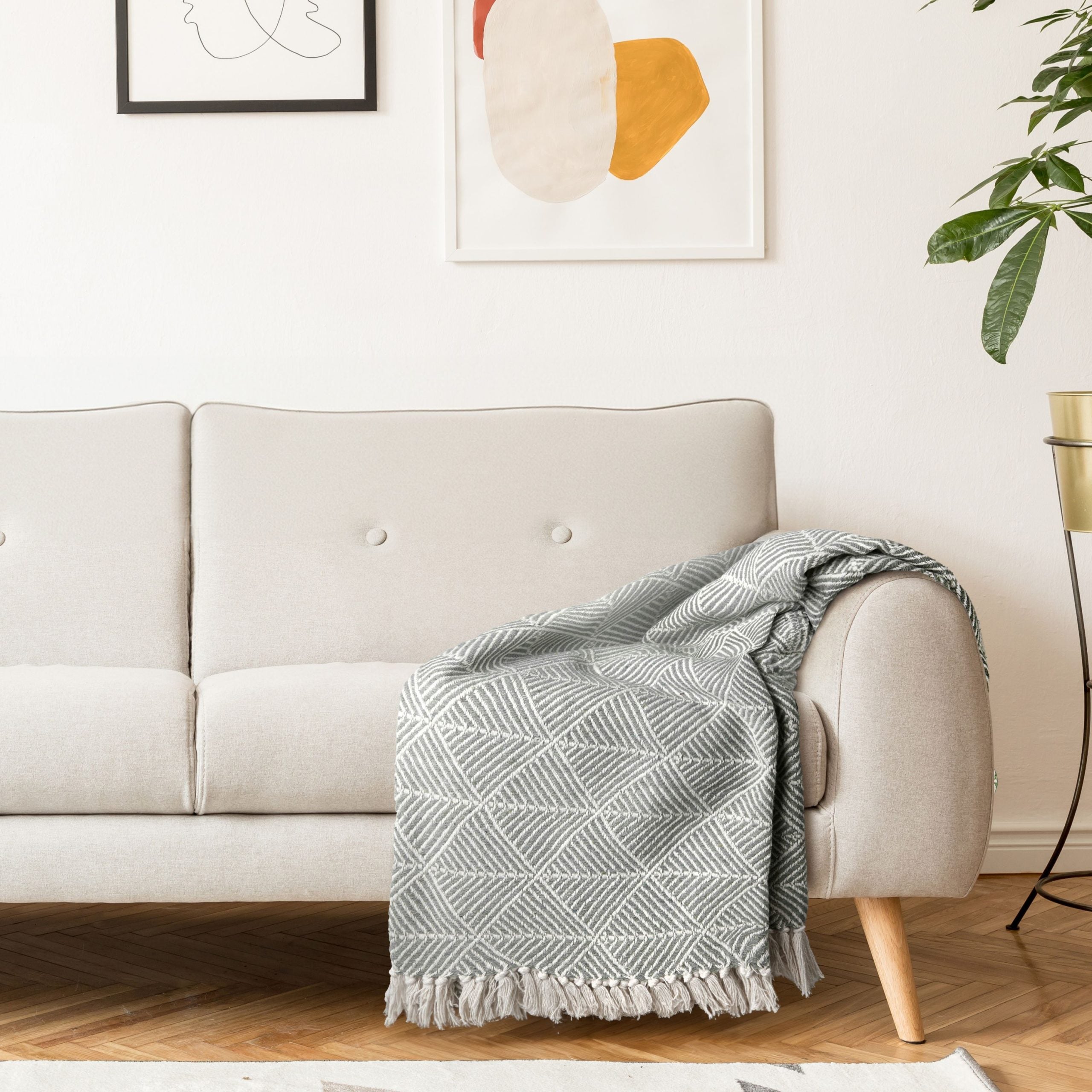 Zahra Herringbone Throw | Silver | 228x254cm | Recycled Cotton | Kumperi