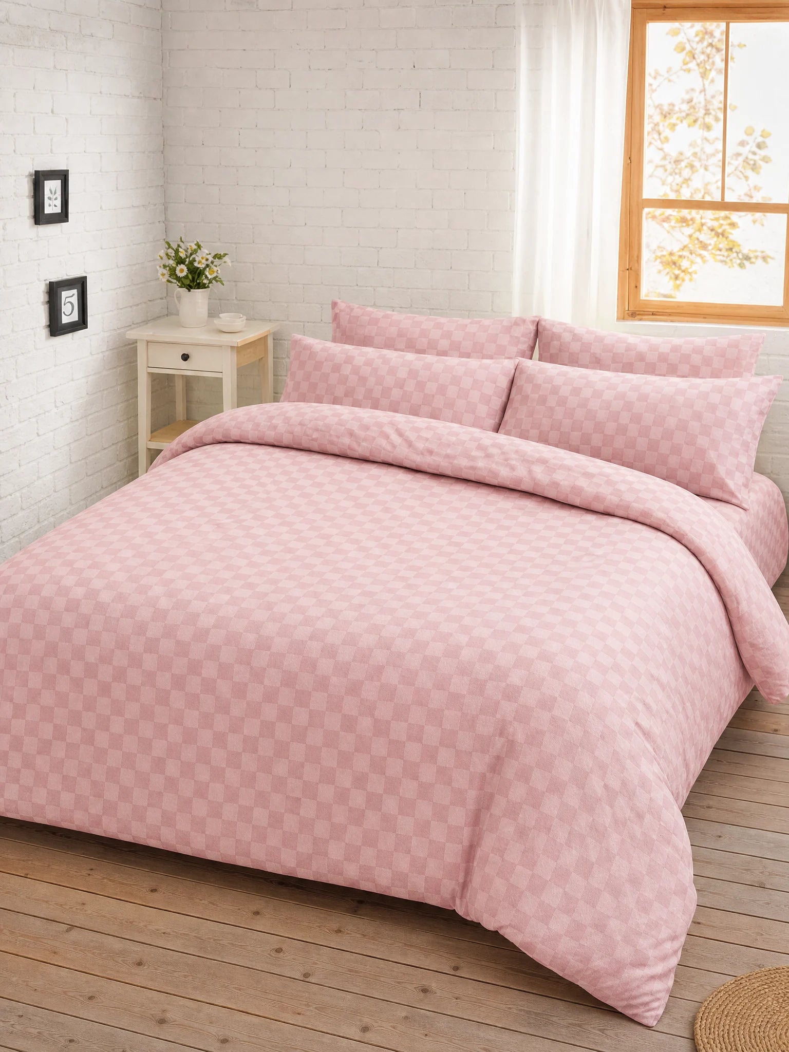 Checker Board King Duvet Cover Set | Pink Blush | Egyptian Cotton Touch | Kumperi