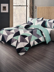 Geometric Triangle King Duvet Cover Set | Teal Grey | Egyptian Cotton Touch | Kumperi