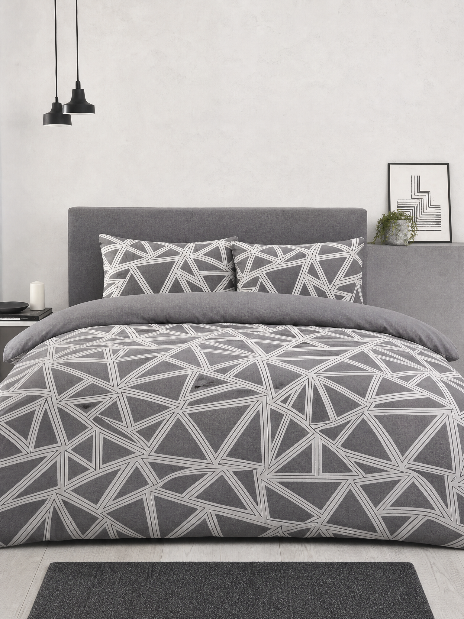 Quintessa King Duvet Cover Set | Charcoal Geometric | Kumperi