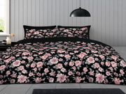 Tatiana Floral King Duvet Cover Set | Black Pink Rose | Kumperi