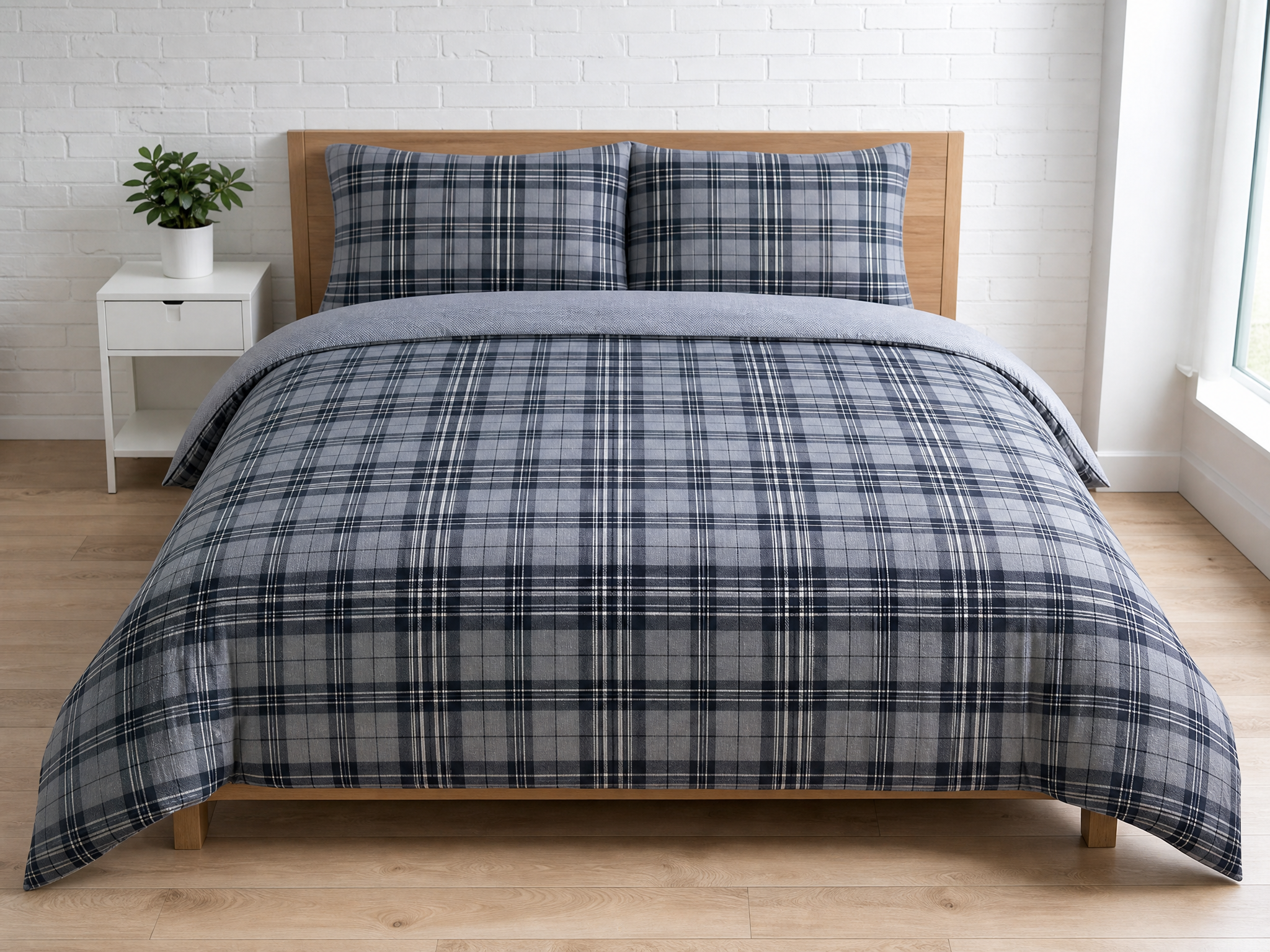 Snoozeville Theodora King Duvet Cover Set | Black Charcoal Tartan | Kumperi
