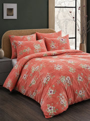 Floral Blossom King Duvet Cover Set | Coral Pink | Egyptian Cotton Touch | Kumperi