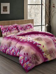 Floral Leaf Tree King Duvet Cover Set | Berry Purple Pink | Egyptian Cotton Touch | Kumperi