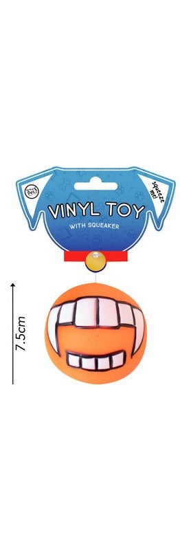 Vinyl Toy Orange with Squeaker 7.5cm Diameter Funny Teeth Design Interactive Dog Toy | Kumperi