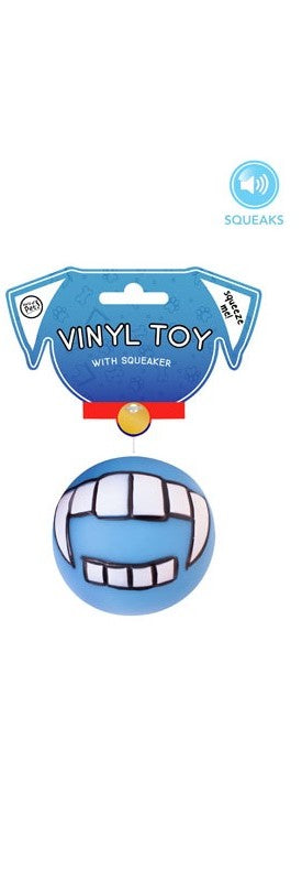 Vinyl Toy Blue with Squeaker 7.5cm Diameter Funny Teeth Design Interactive Dog Toy | Kumperi