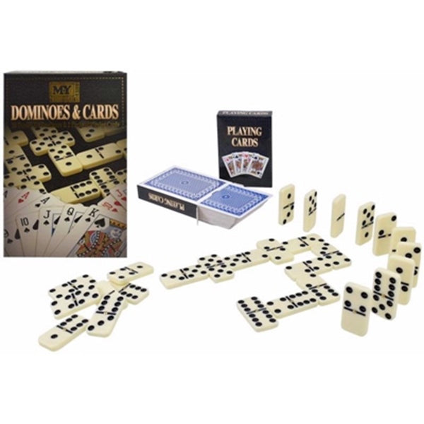MY Traditional Games Dominoes & Cards Set 28 Double Six Dominoes 2 Packs Playing Cards Complete Game Collection | Kumperi
