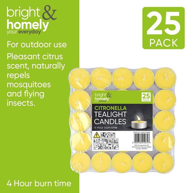 Bright & Homely 25 Citronella Tealights Pack - Natural Tea Light Candles - Kumperi