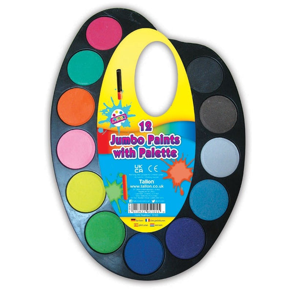 Artbox 12 Jumbo Watercolor Paint Set with Artist Palette - Professional Kids Art Supplies - Non-Toxic Paint Kit with Brush - Available at Kumperi