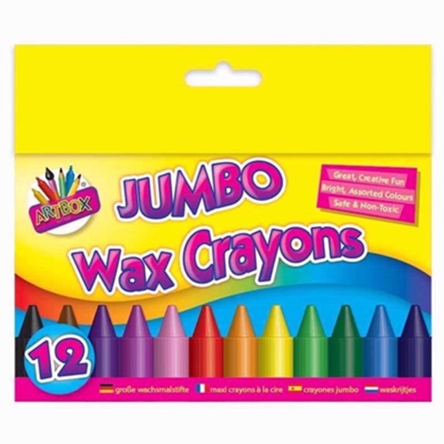 Art Box Jumbo Crayons 12 Pack - Easy-Grip Bold Coloured Crayons for Kids | KUMPERI