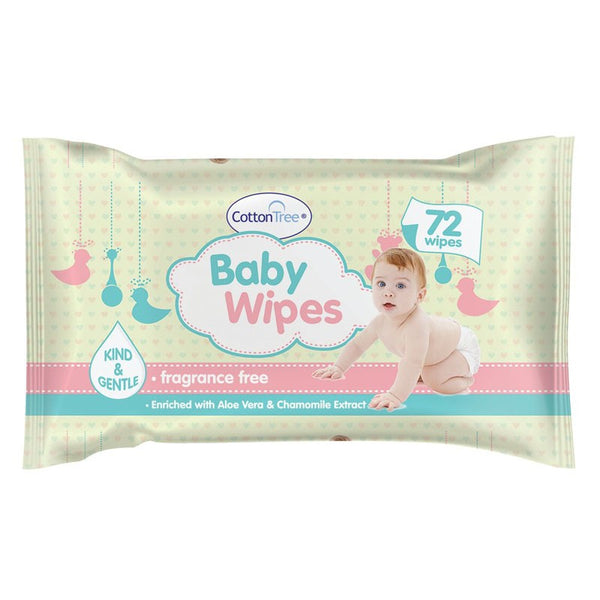 Cotton Tree Baby Wipes 72 Pack Kumperi Fragrance Free Aloe Vera Chamomile Extract