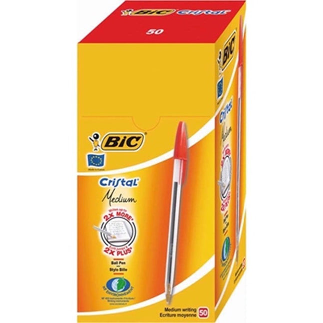 BIC Cristal Original Ballpoint Pens Red 1.0mm Kumperi Box of 50 Medium Point Marking