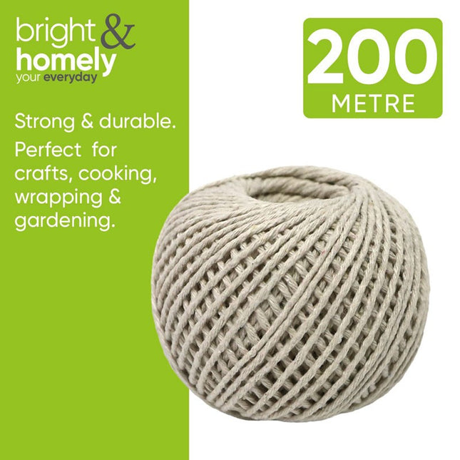 Bright & Homely Heavy Duty Cotton String 200m Ball - Premium Natural Cotton Twine for Crafts - Kumperi