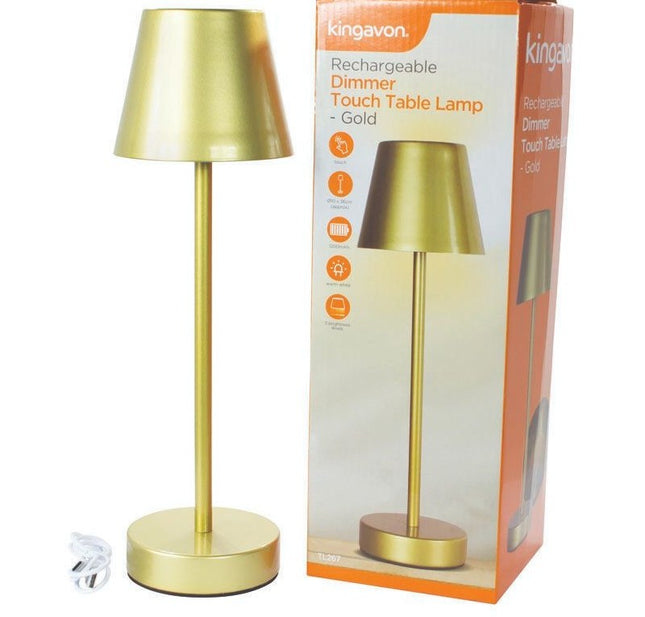 Kingavon Rechargeable Dimmer Touch Table Lamp - Gold | 3 Brightness Levels