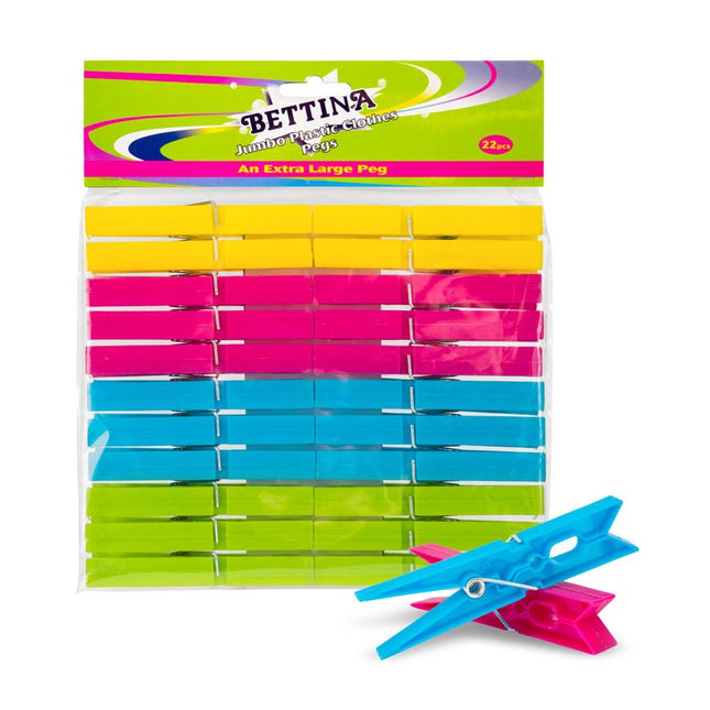 Bettina Jumbo Plastic Clothes Pegs 22 Pack Extra Large Colourful Pegs - Kumperi