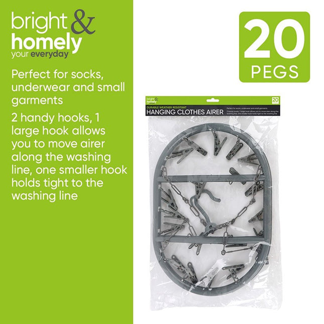 Bright & Homely Hanging Clothes Airer 20 Pegs Weather Resistant Oval Drying Rack with Chain Hooks | Kumperi