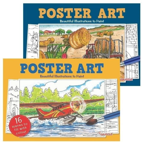 Set of 2 x  A4 Poster Art Colouring Books - Yellow and Blue - Kumperi