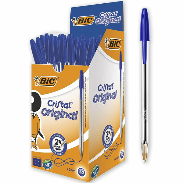 BIC Cristal Original Blue Ballpoint Pens 1.0mm Kumperi Box 50 Medium Point Office School Stationery World Best Selling Pen France Made Quality Writing Instruments