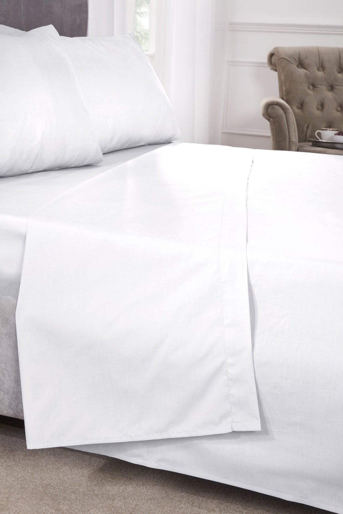White 180 thread count percale flat sheet smooth and easy to iron